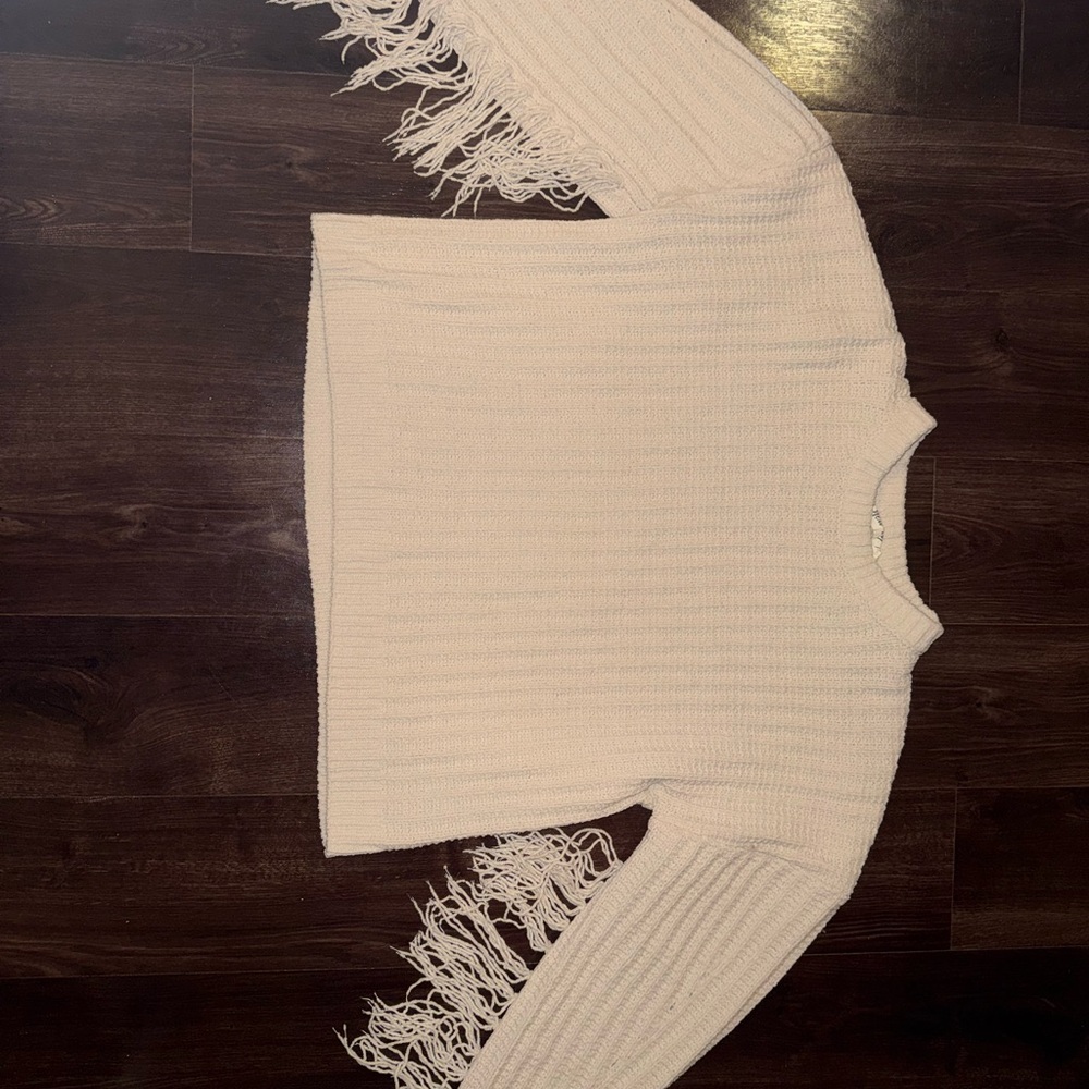Fringe Sleeve Cream Sweater